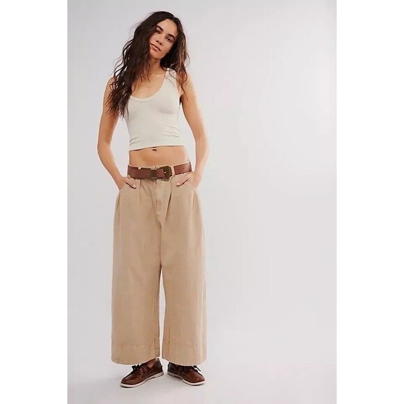 Free People Sweet Talk Chino Trousers Pants Cropped Wide Leg Ankle M NEW 282804 - Picture 2 of 9
